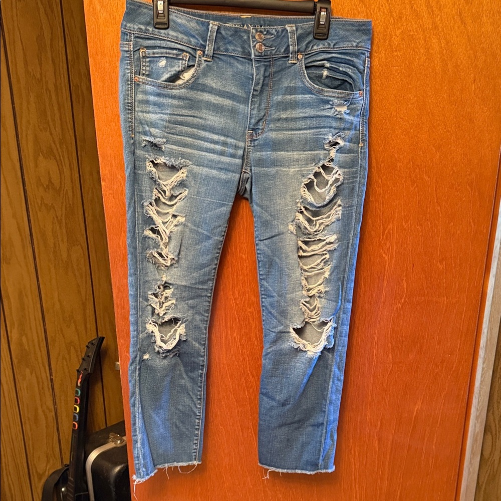 American Eagle Outfitters Ripped Blue Ankle Jeans